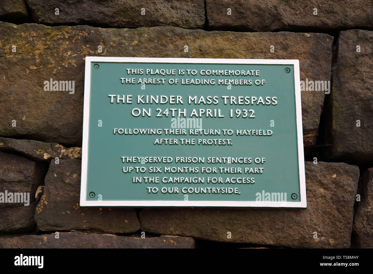 plaque to commemorate Kinder Mass tresspass Stock Photo