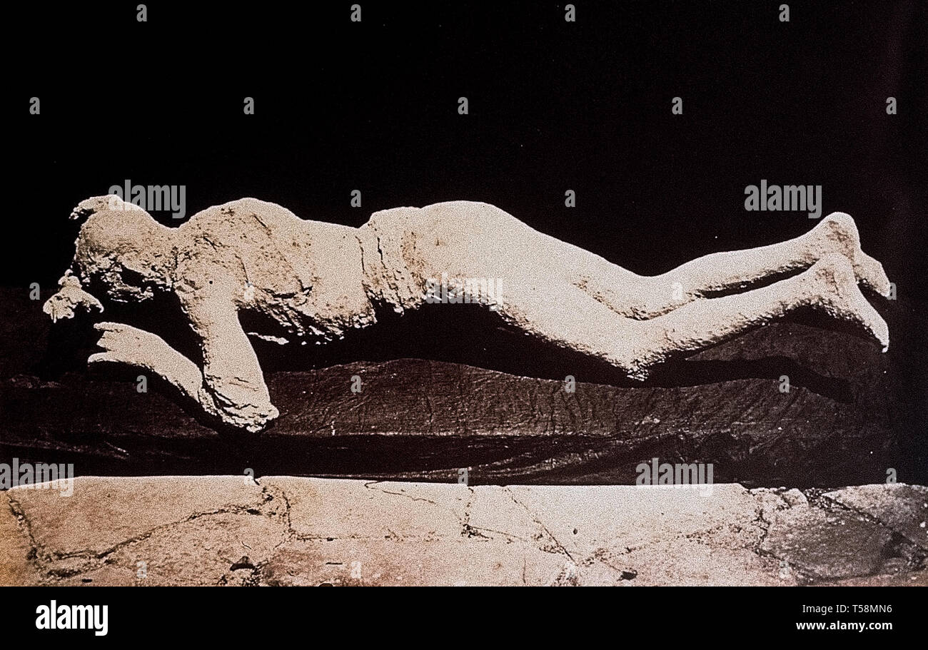 Italy Campania Pompeii, Cast of a young woman with a robe wrapped around her hips photo late nineteenth century Stock Photo