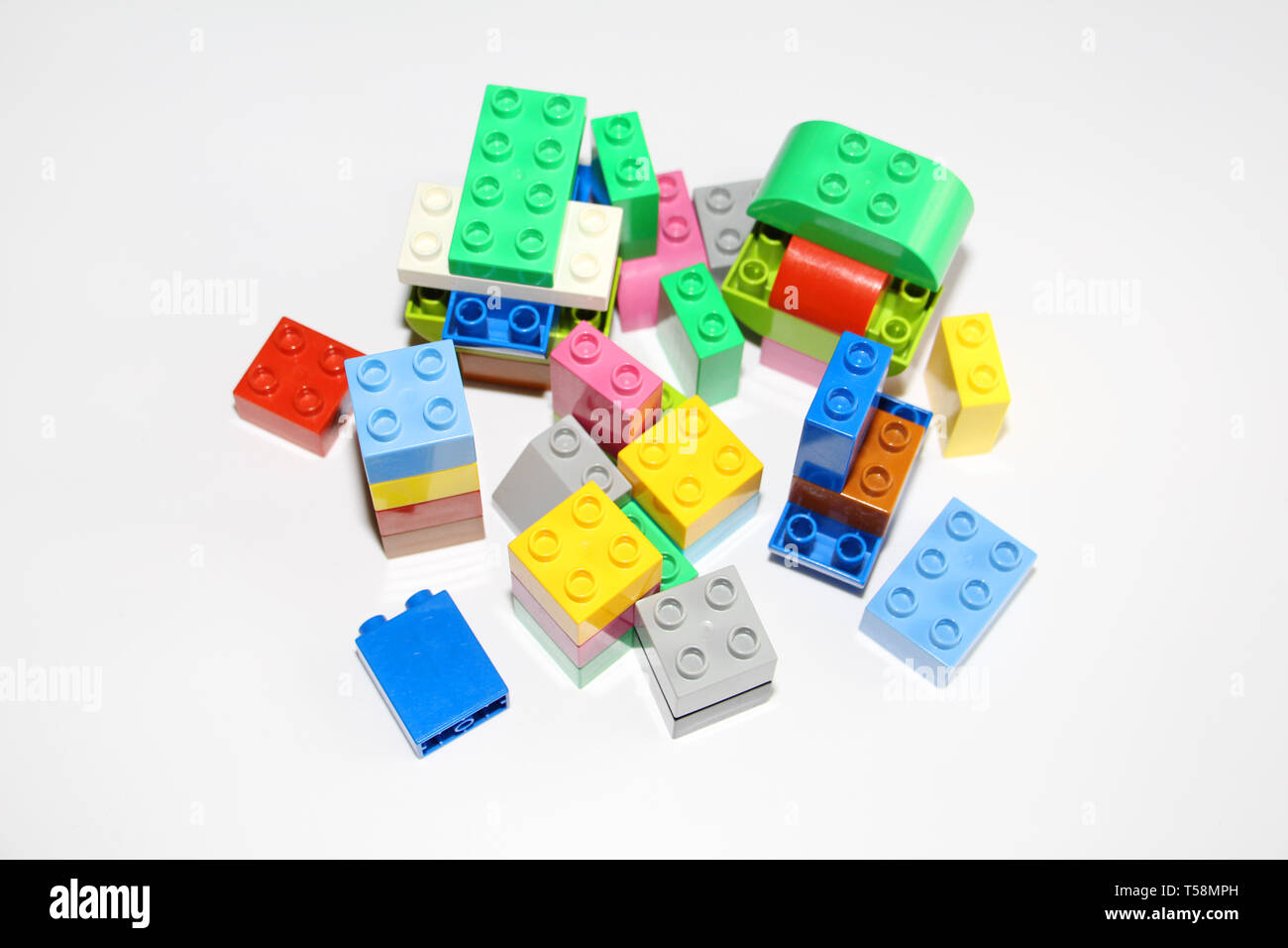 Lego Block Pacets Moscow, RF, 04.09.2019: Plastic building blocks on a white background ...