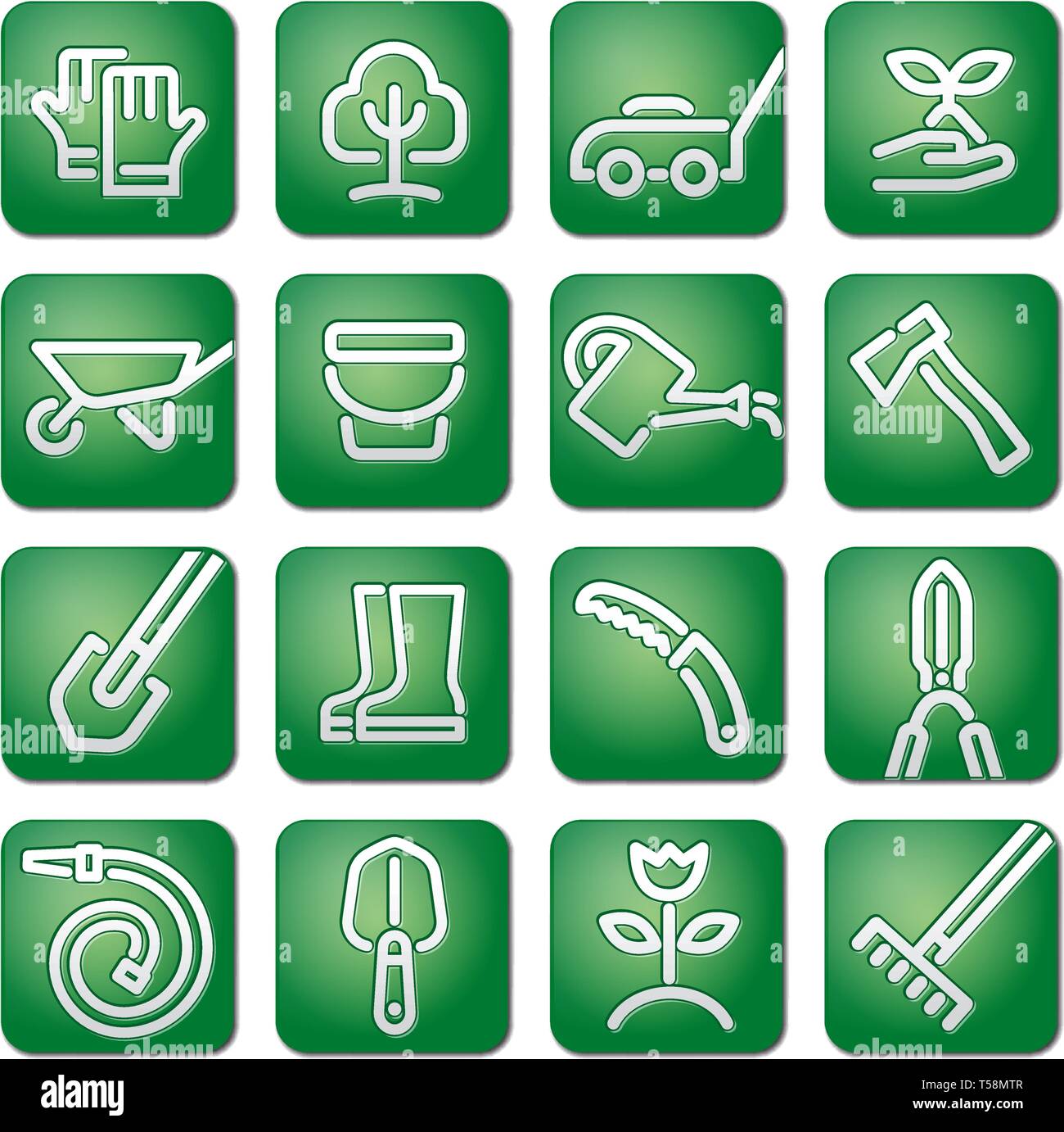 illustration of garden tools and equipment glossy icon set Stock Vector ...