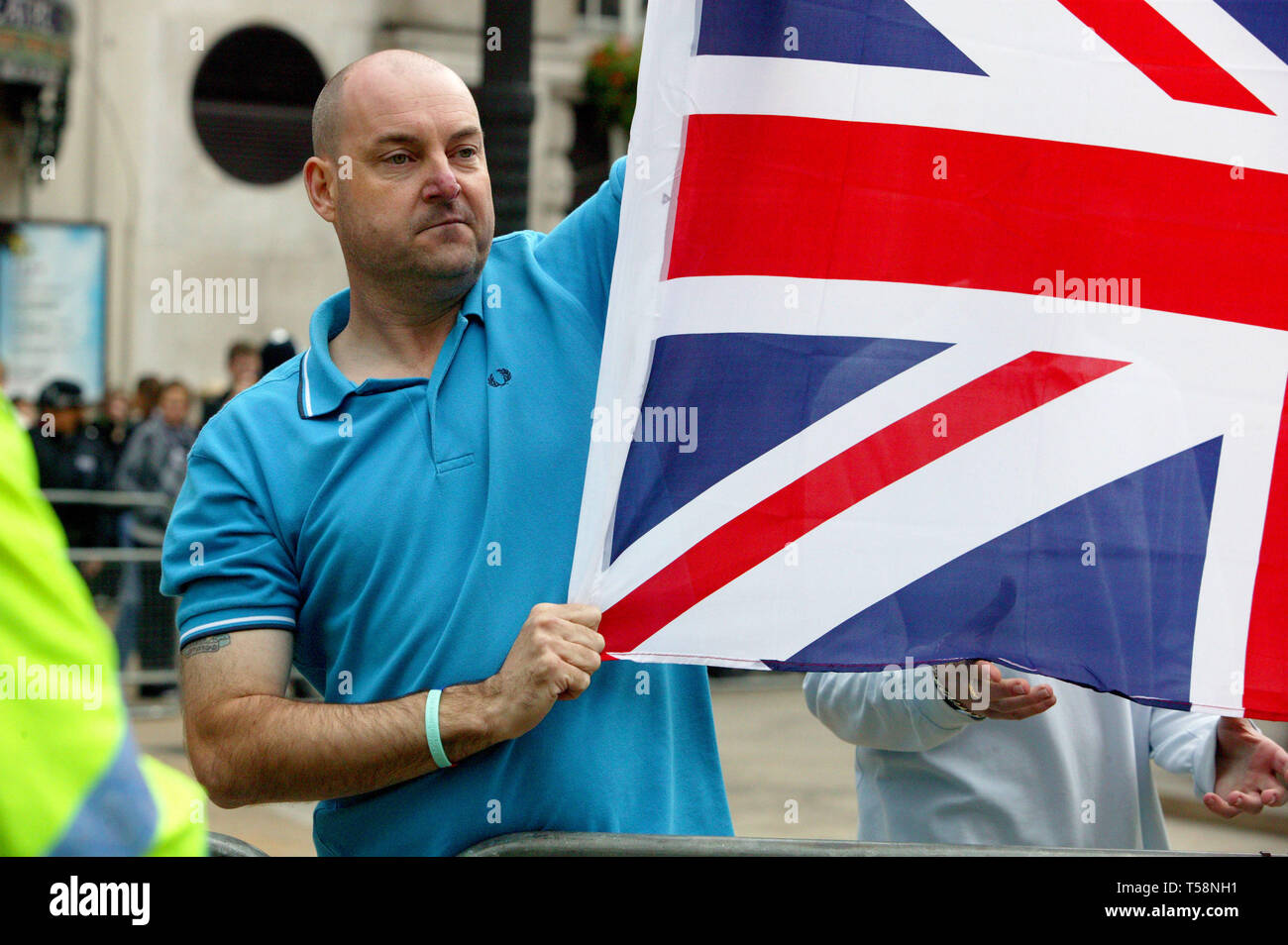 Members of the far right English Defence League protest against a Muslim demonstration. London. 13/09/2009 Stock Photo