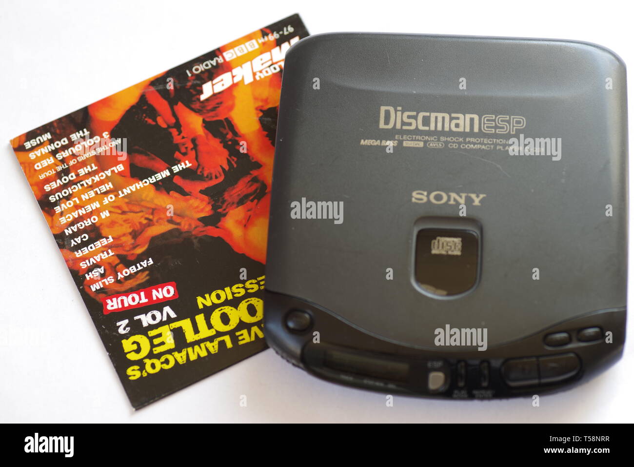 Sony Discman open and closed with and without CDs, running and stopped Stock Photo