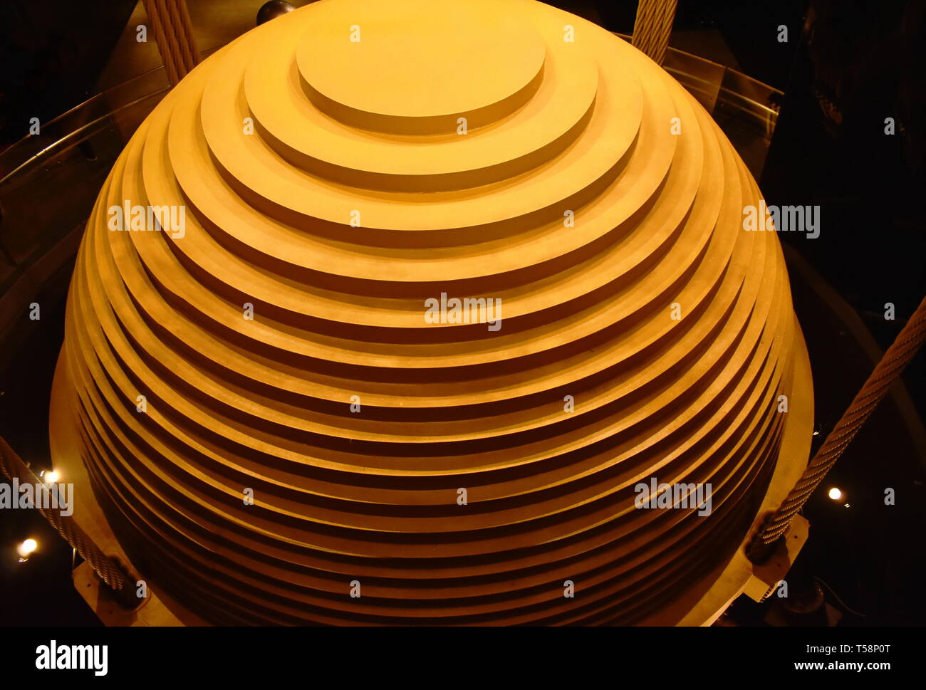 Taipel Taiwan March 31 ,2019: tuned mass damper on 90 floor in Taipei 101 tallest building for subsidence building in Taiwan Stock Photo