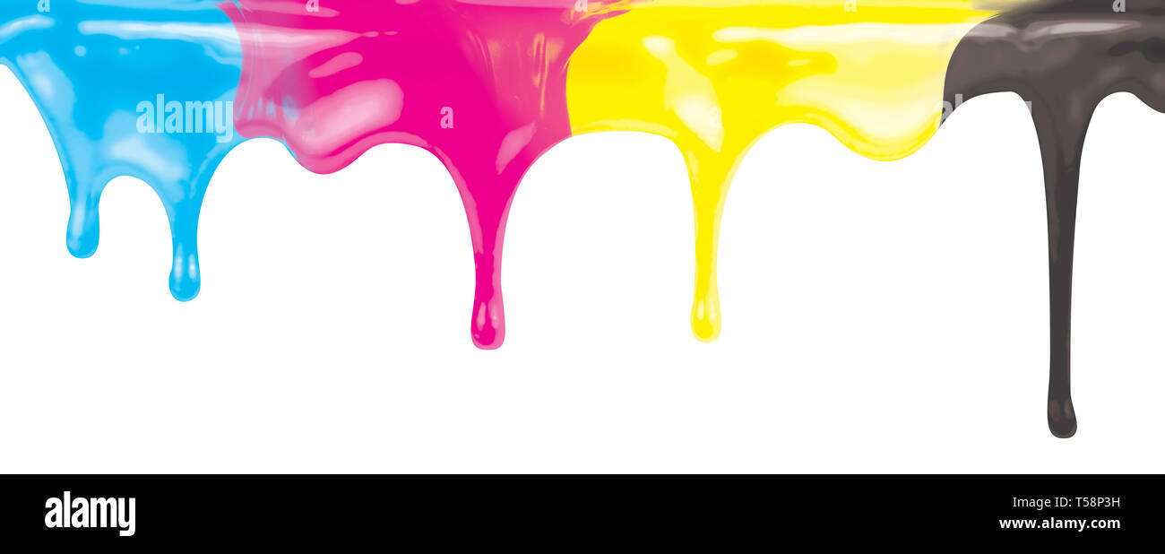 CMYK ink color paint dripping isolated on white with clipping path Stock Photo Alamy