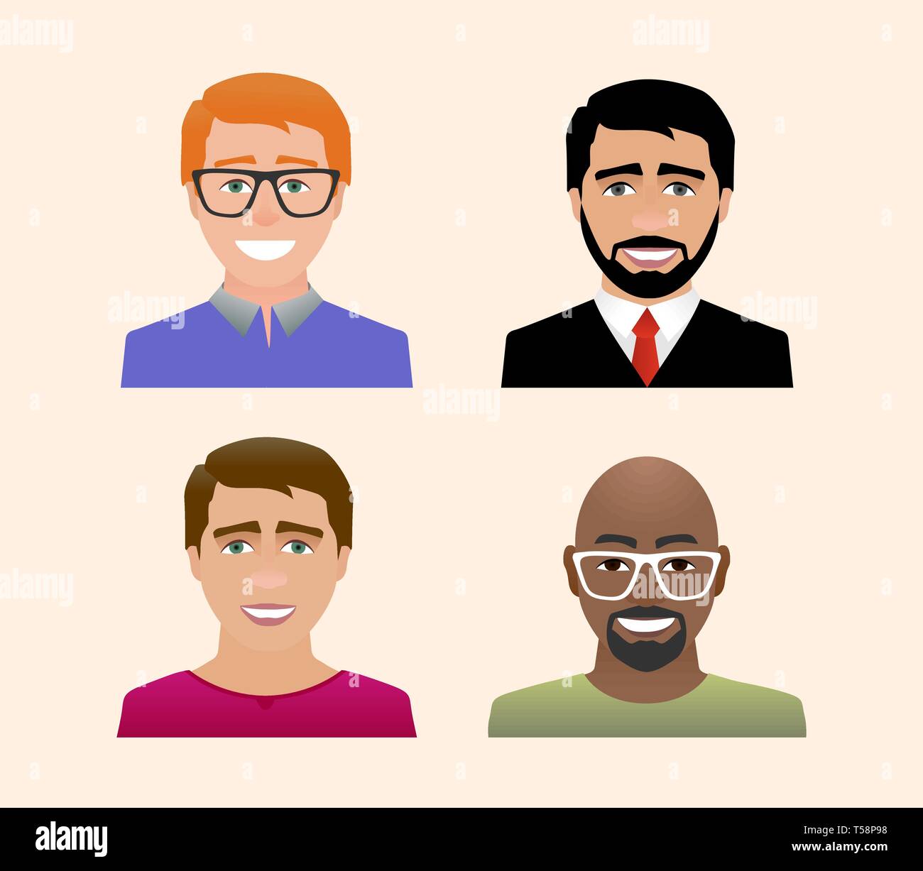 Characters avatars profile in flat cartoon style color illustration. Stock Vector
