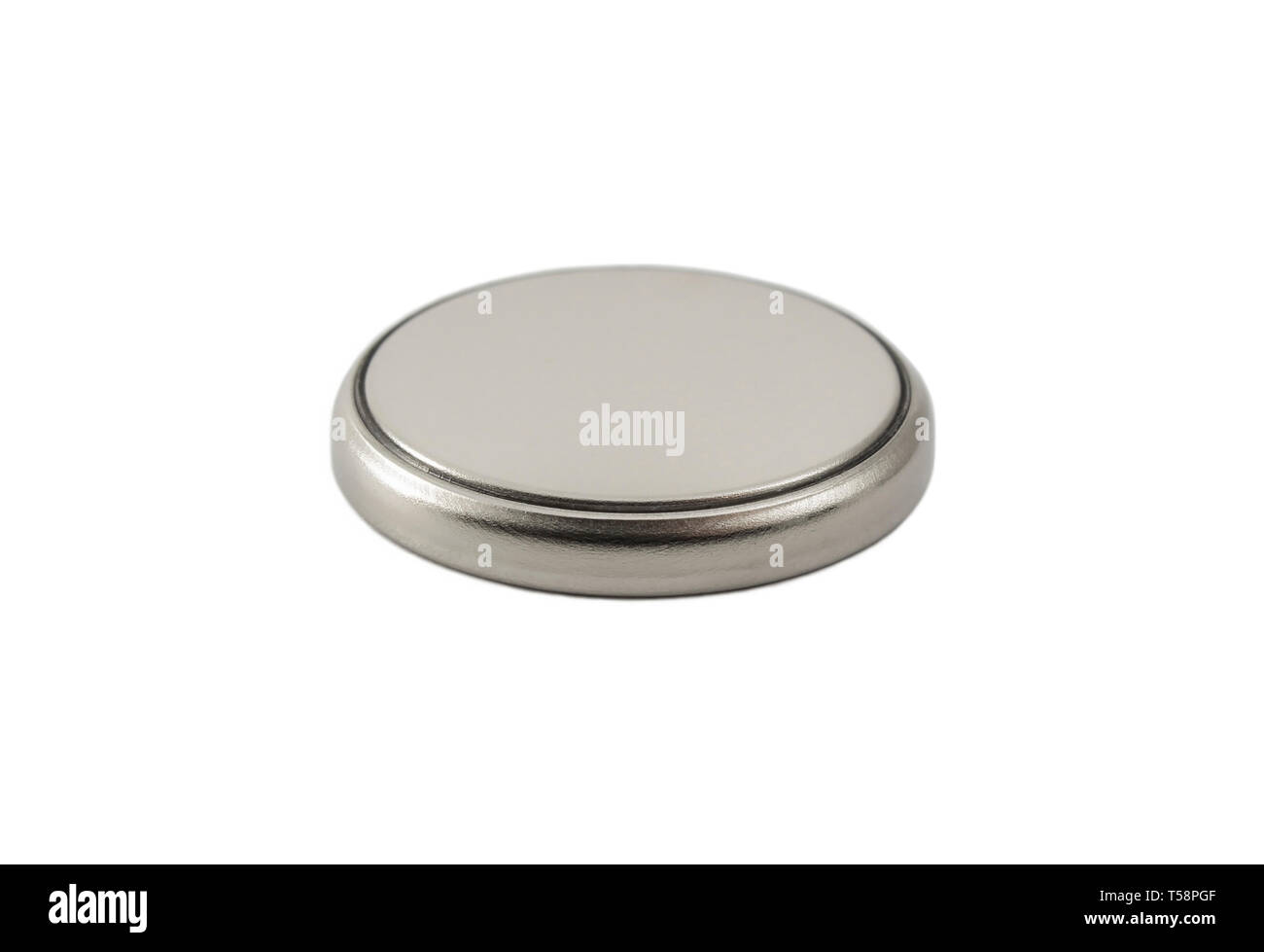 Lithium button cell battery isolated on white Stock Photo Alamy
