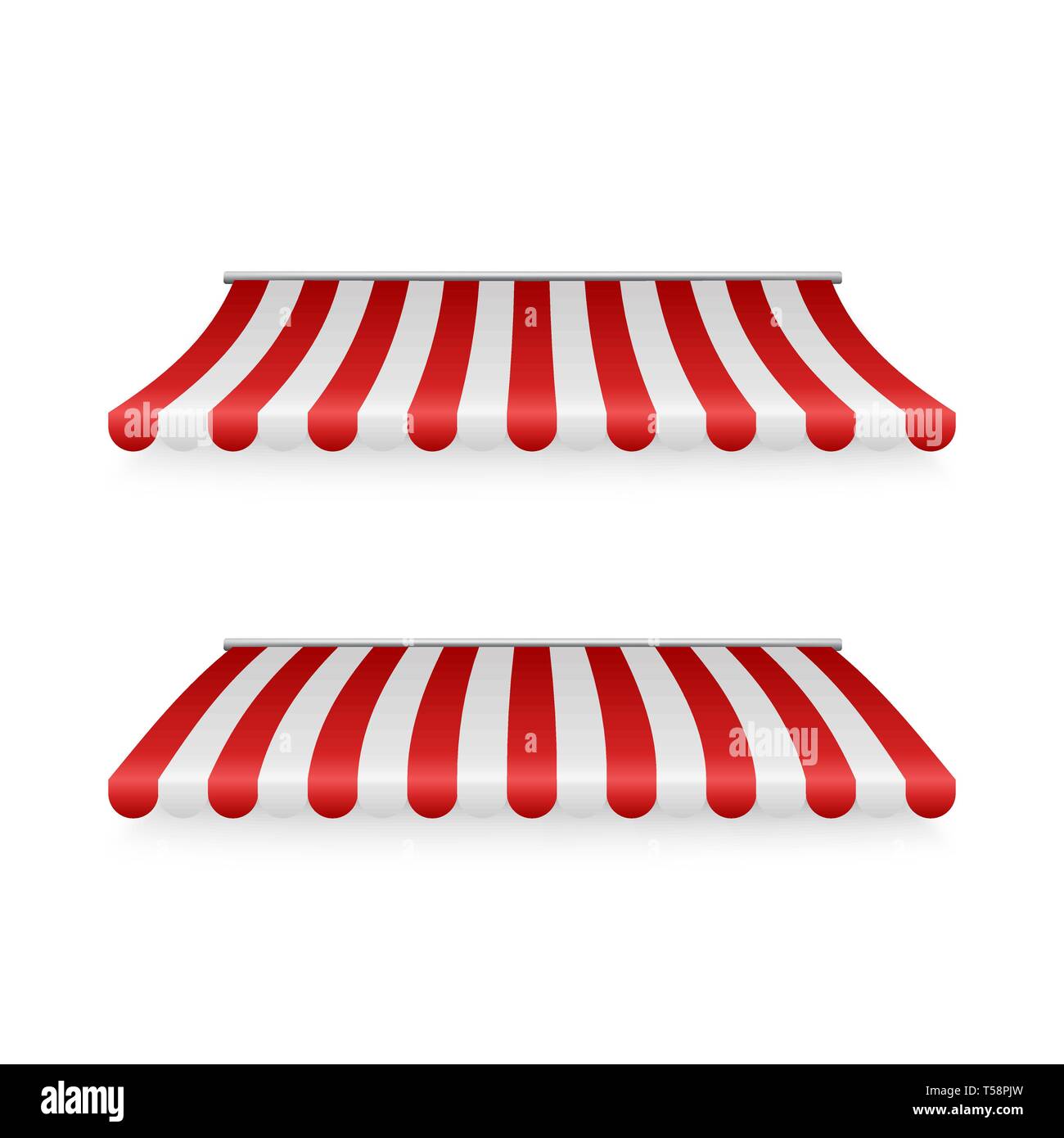 Marketplace striped roof. Awnings shadows front view. Vector illustration Stock Vector