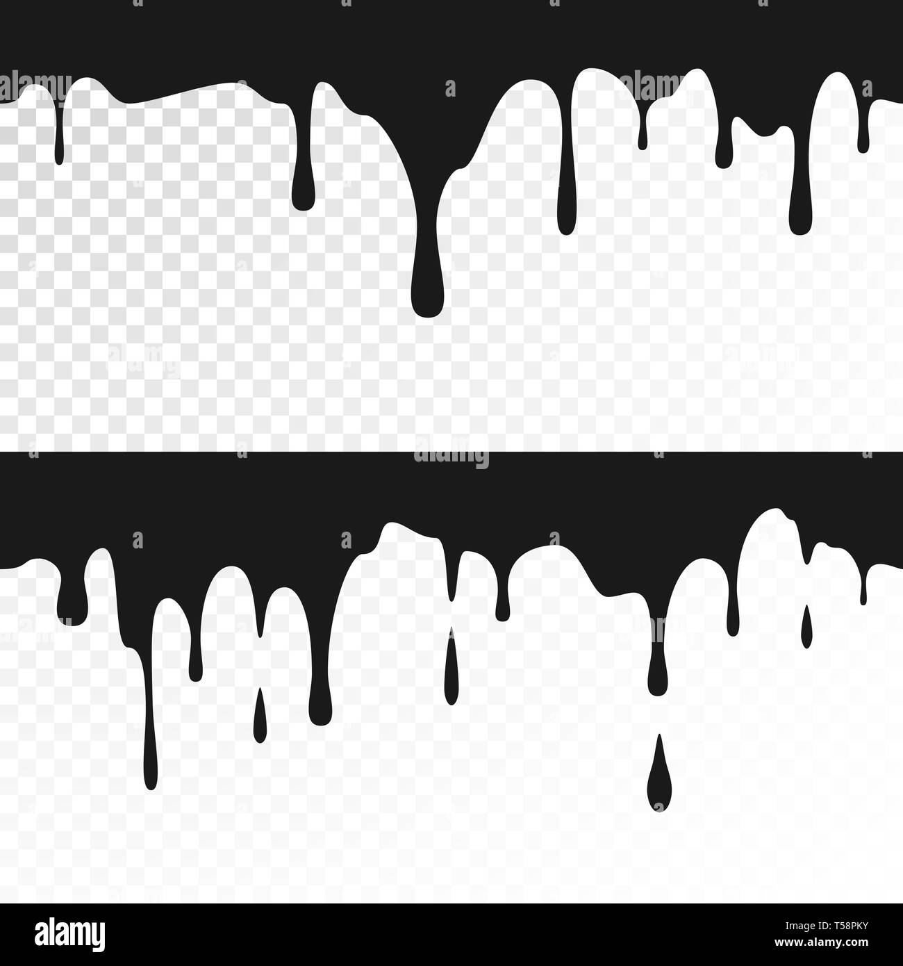 Black ink drips. Seamless Dripping Paint Texture. Vector illustration isolated on white background Stock Vector