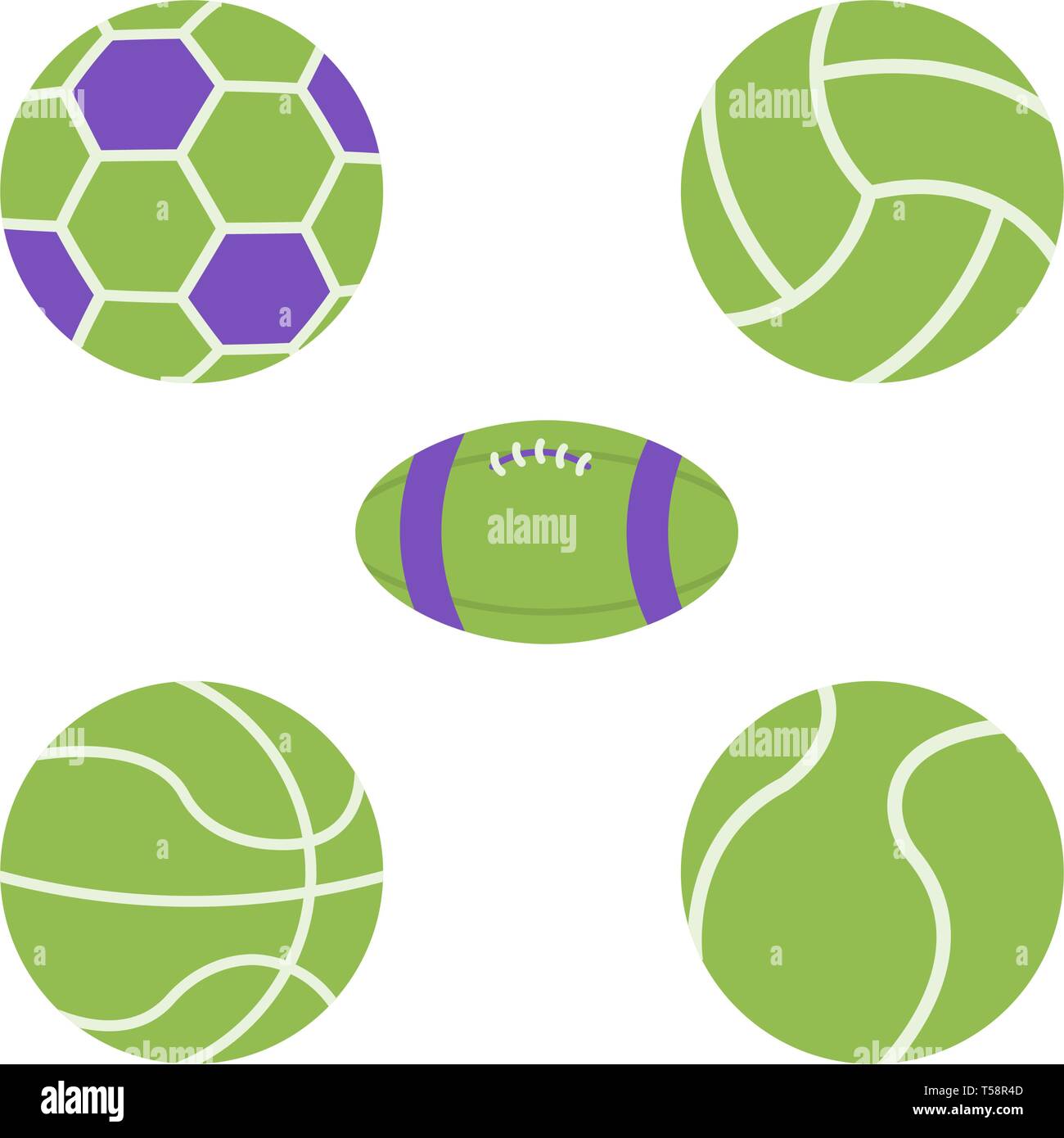 Balls vector flat icons, basketball, soccer ball, volleyball ball ...