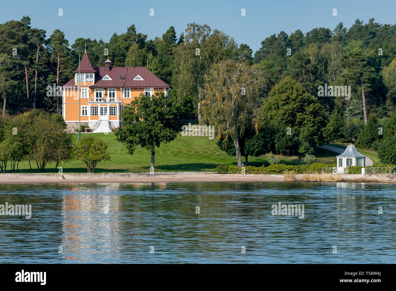 Elfvik Villa Solhem, a substantial waterfront private residence on Lidingö island Stock Photo