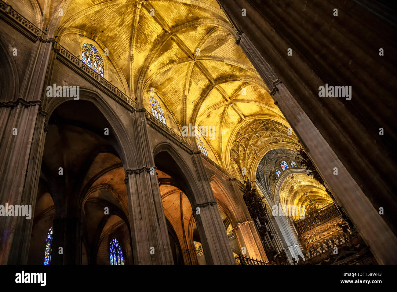 Arches And Vaulted Ceilings Cathedral Seville Spain Stock Photo