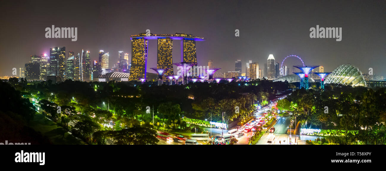 Aerial night view of Singapore Stock Photo