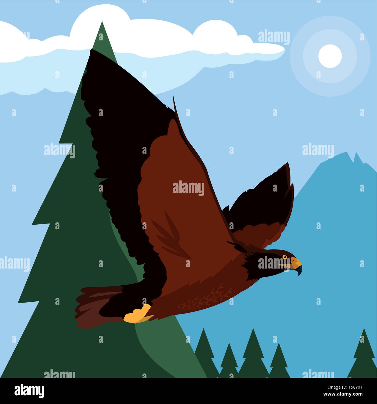 beautiful eagle flying in the landscape majestic bird vector ...