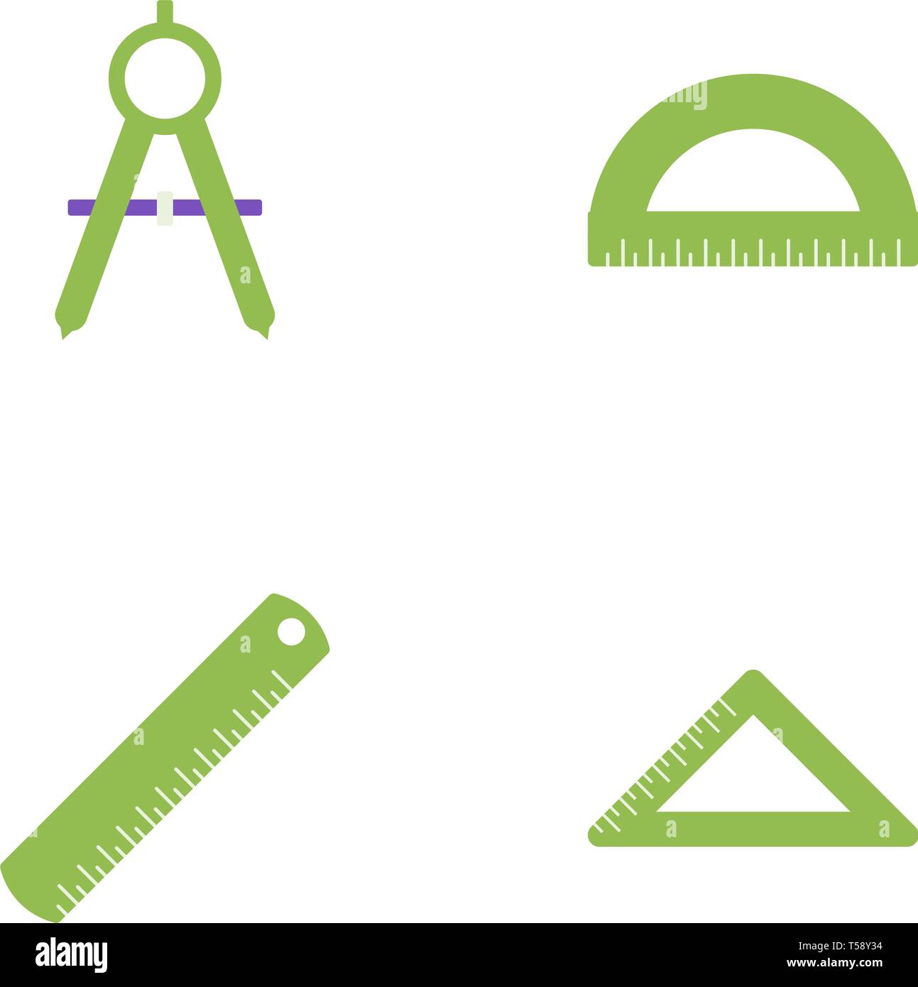 Set Of Tools For Sketching, Line, Square, Pencil, Eraser, Compass,  Protractor. In The Style Of A Flat Design. Stock Illustration -  Illustration of black, craft: 47892893