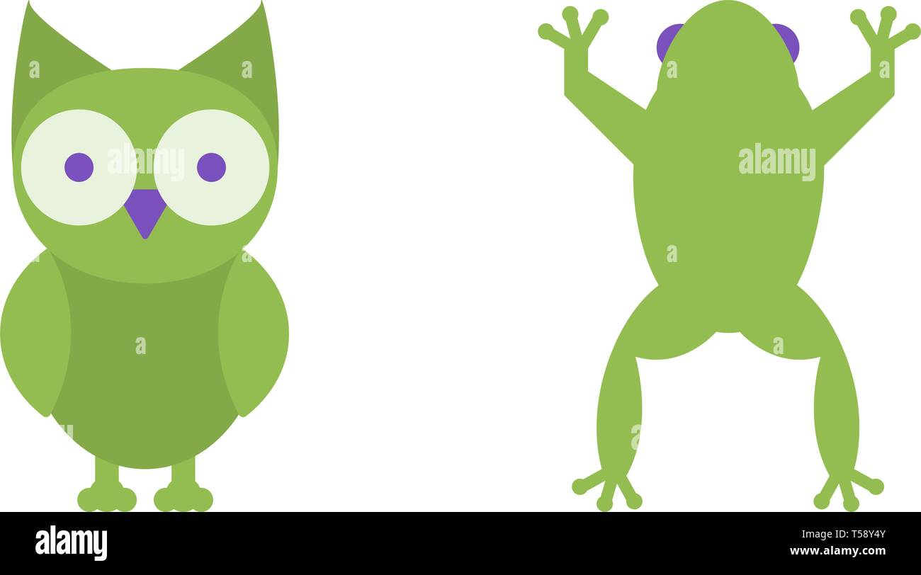 Owl and frog vector flat icons, animals vector illustration Stock Vector