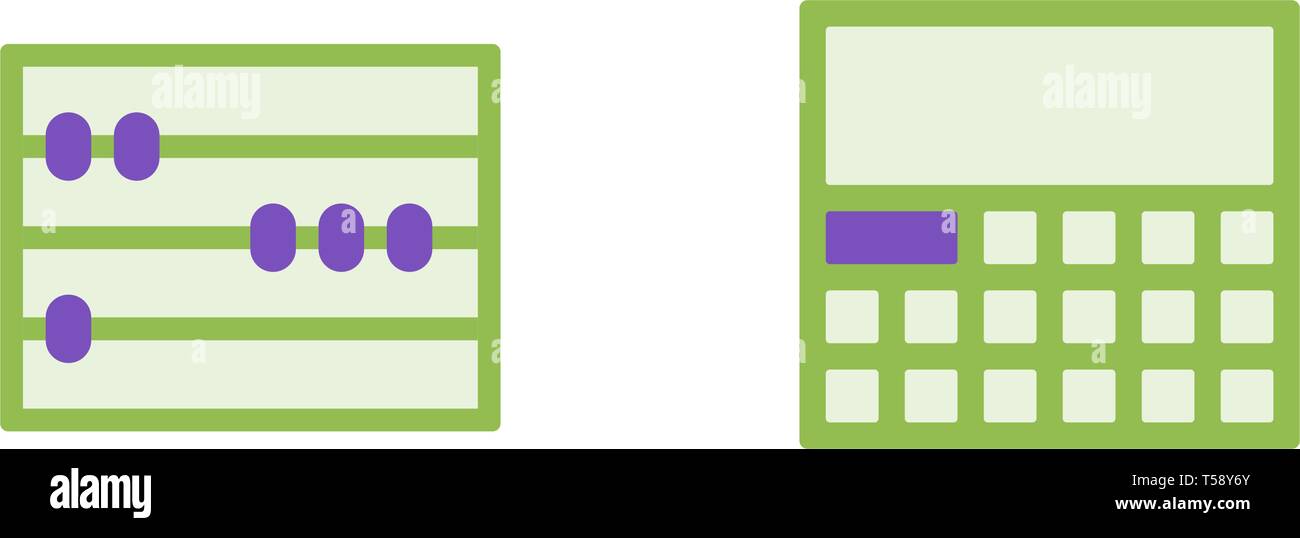 Calculator and mathematical abacus vector flat icons, mathematics vector illustration Stock Vector