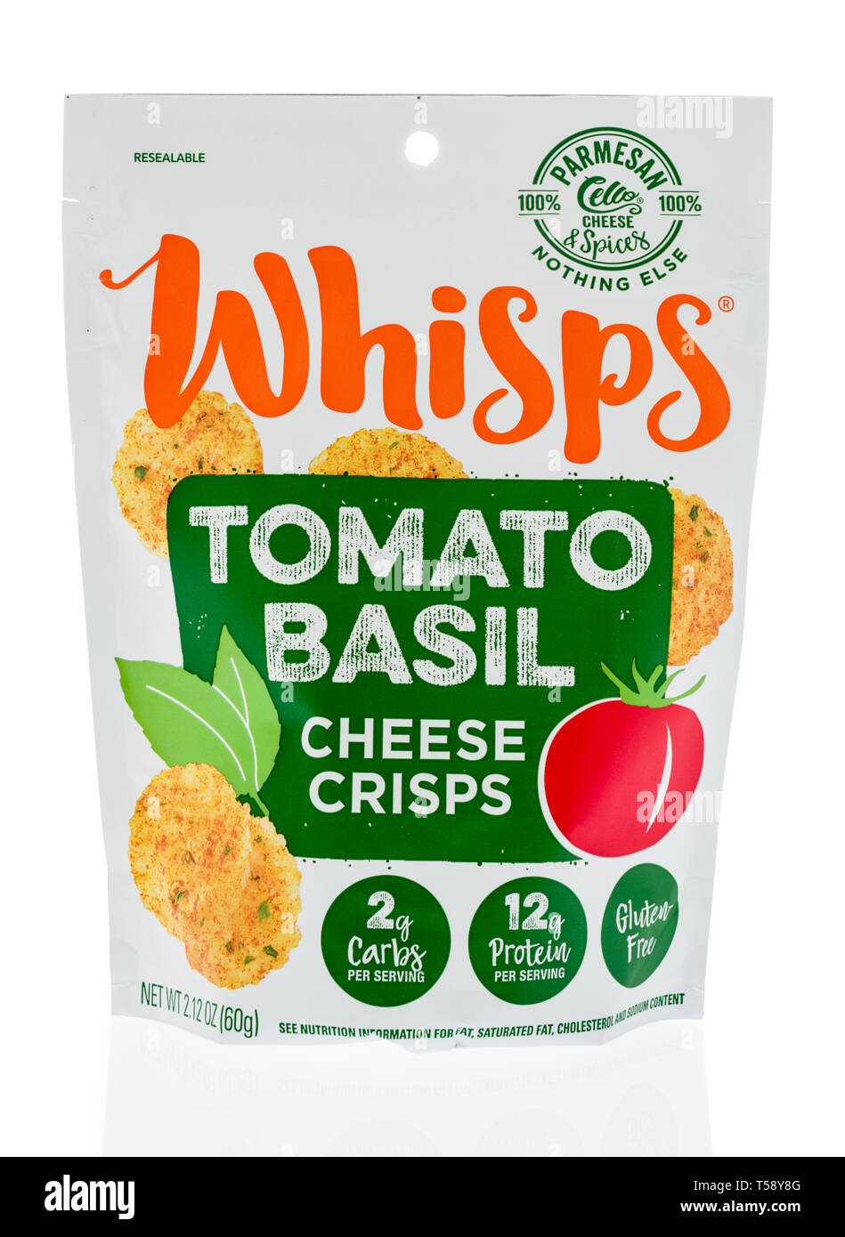 Winneconne, WI 19 April 2019 A package of Whisps tomato basil cheese