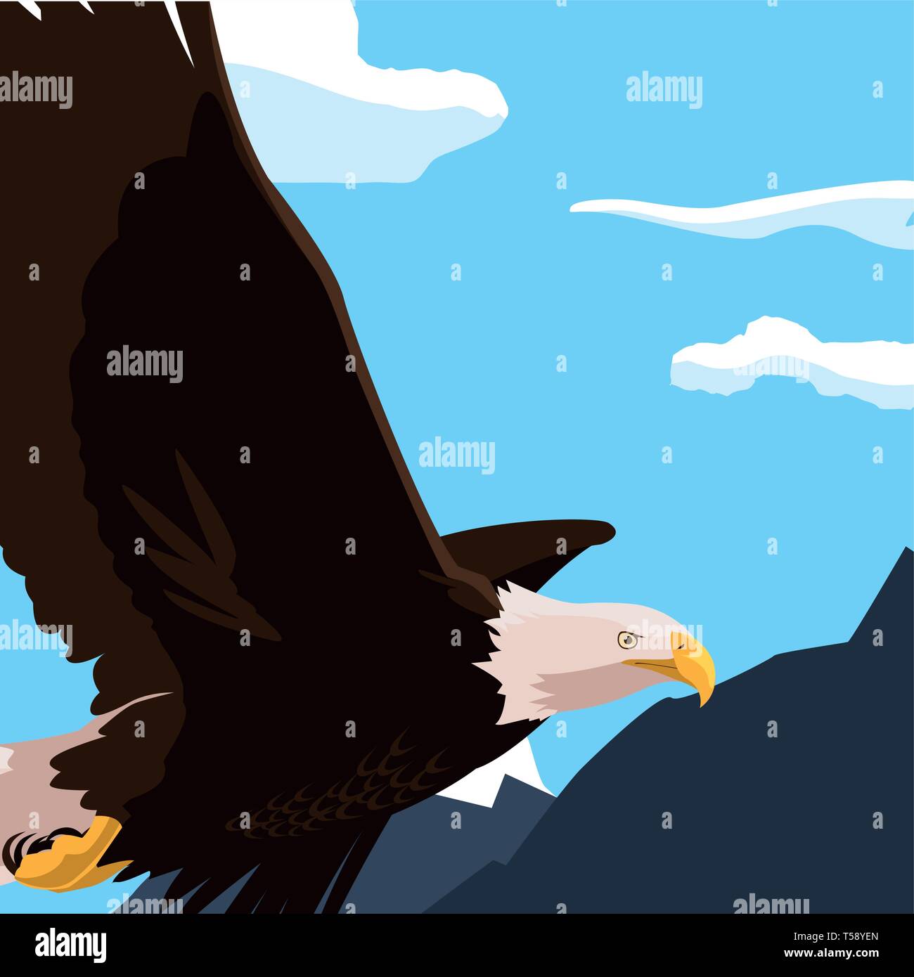 beautiful bald eagle flying in the landscape vector illustration design ...