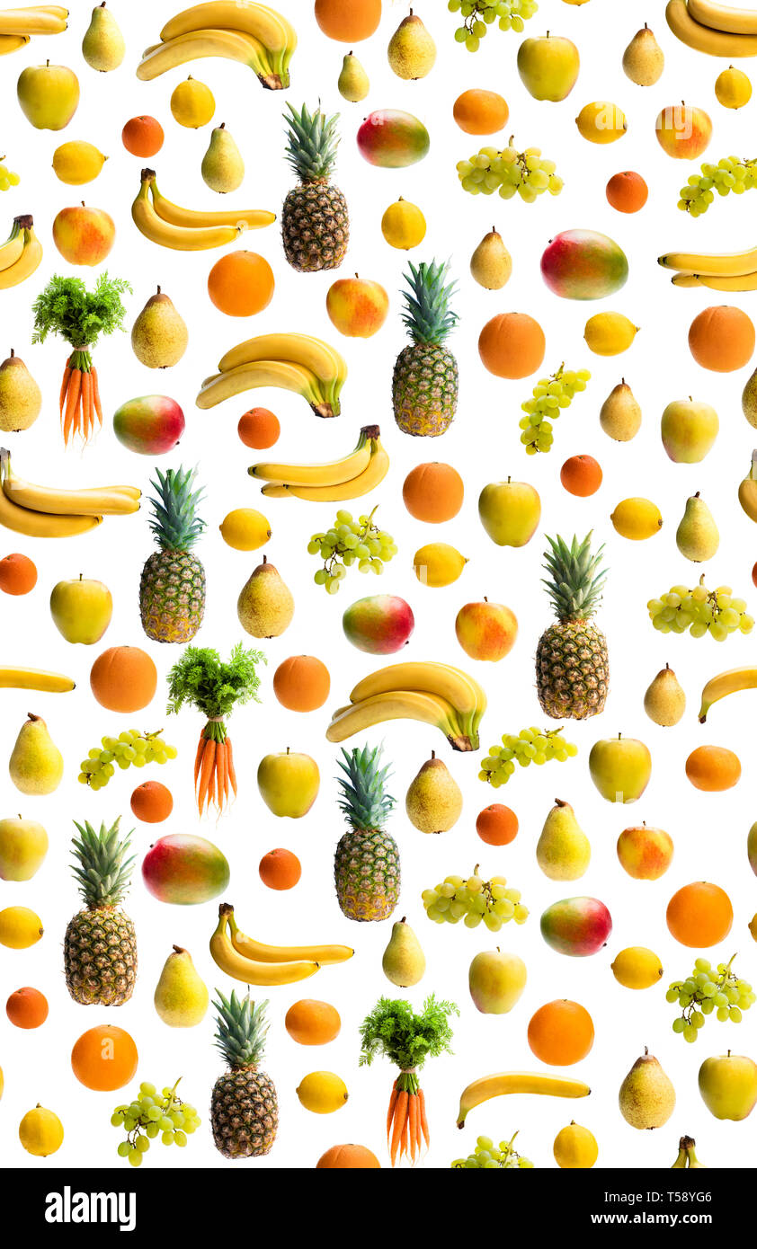 Seamless  pattern of various fresh vegetables and fruits isolated on white Stock Photo