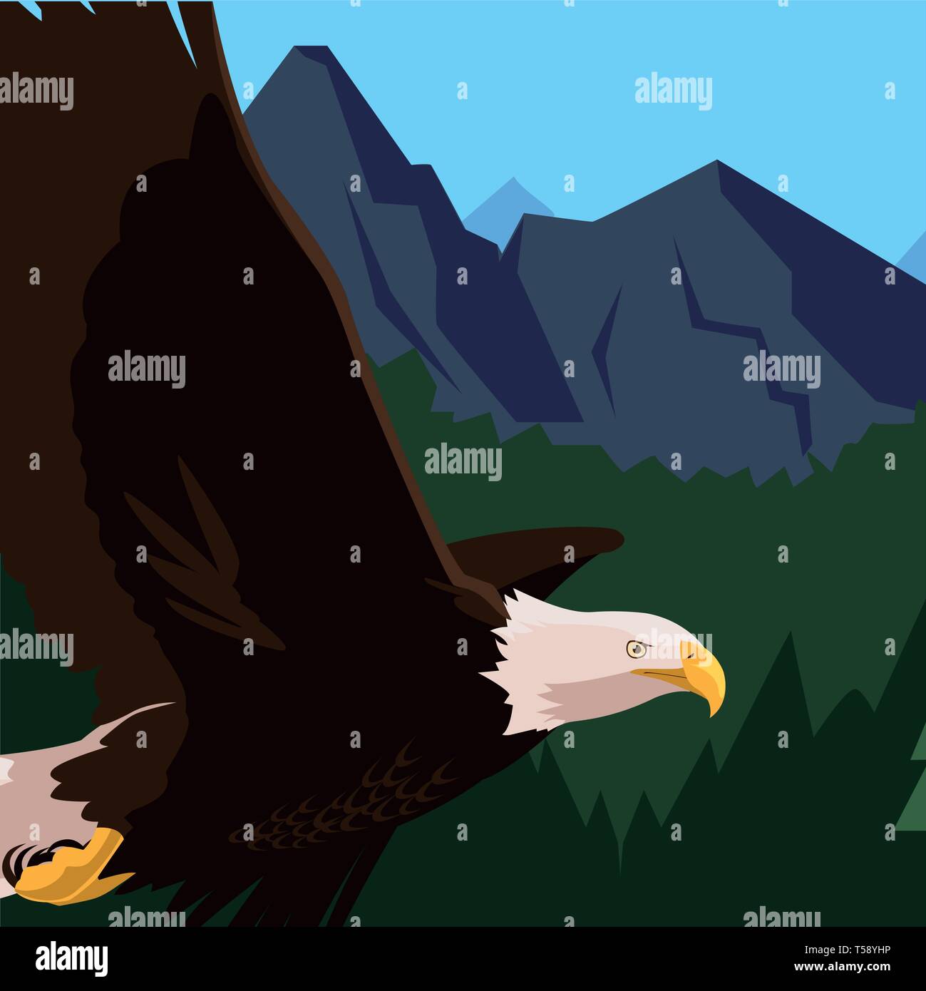 beautiful bald eagle flying in the landscape vector illustration design ...