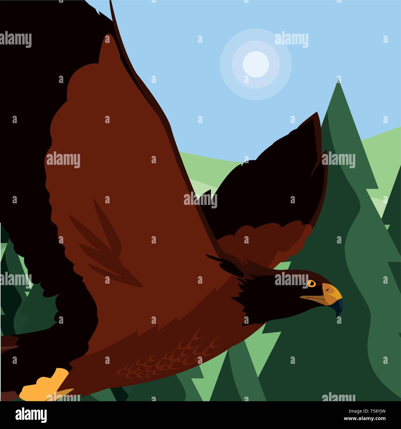 beautiful eagle flying in the landscape majestic bird vector ...