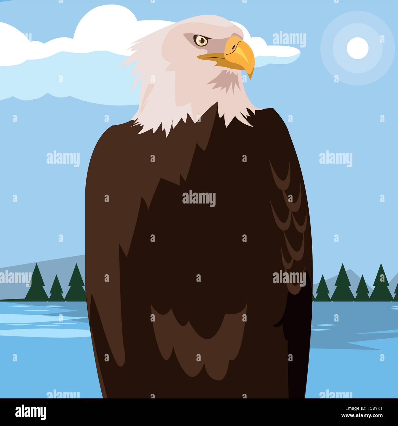 beautiful bald eagle animal in landscape vector illustration design ...