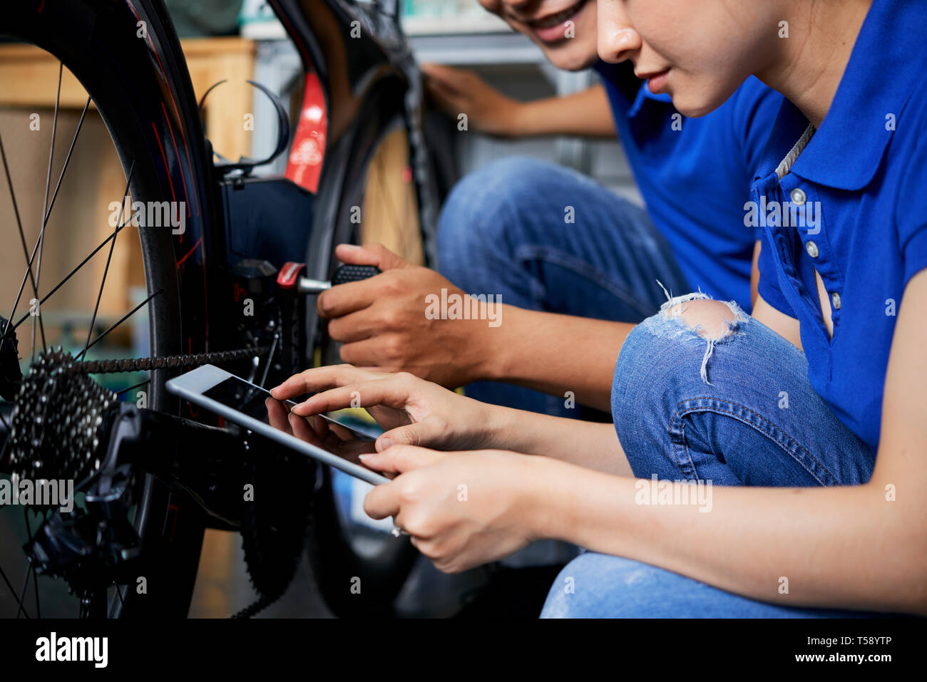 Couple of sellers using tablet pc Stock Photo