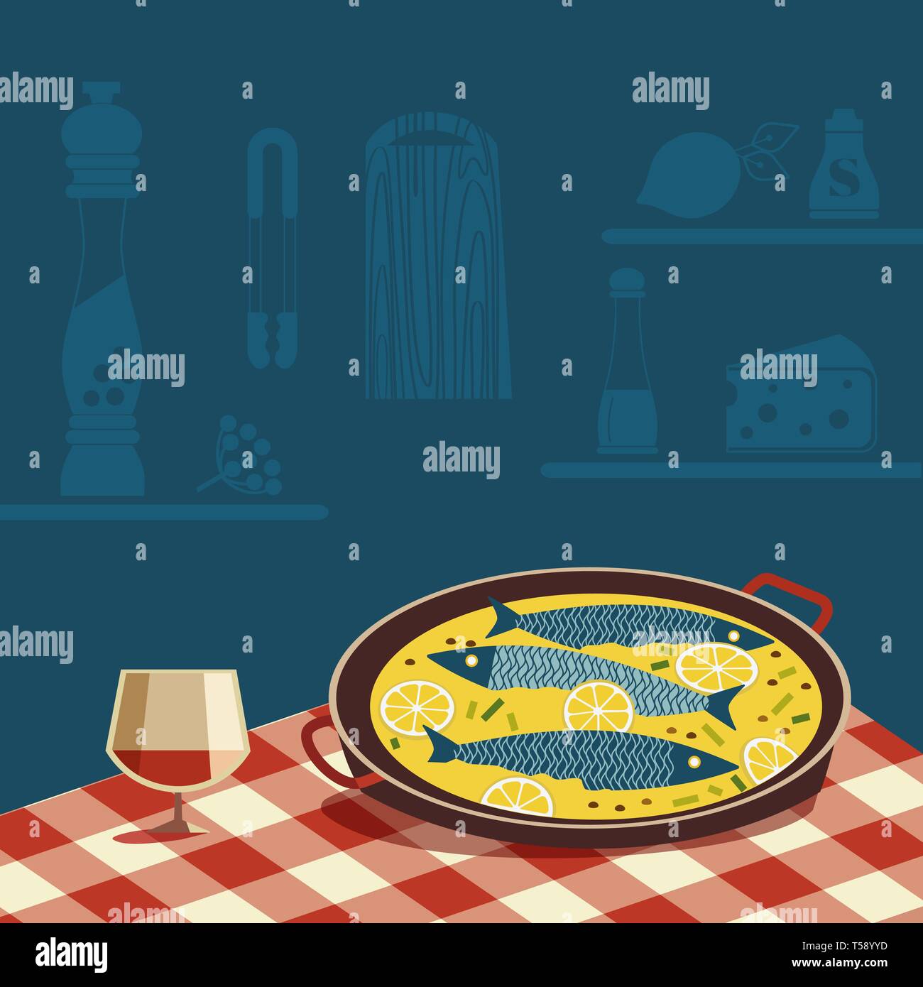 Flat hand drawn vector color seafood icon. Stock Vector