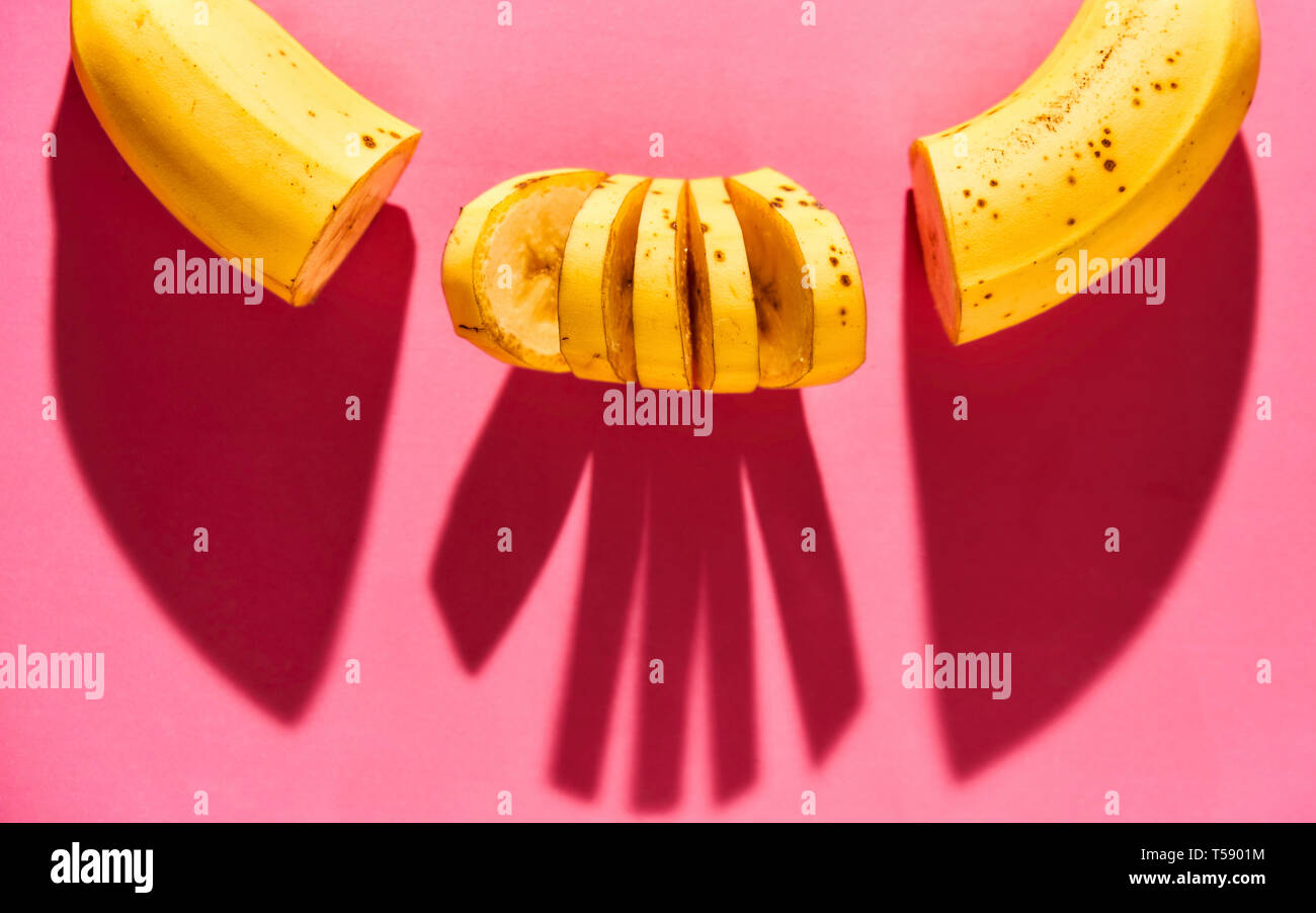 Banana On pink Background Stock Photo