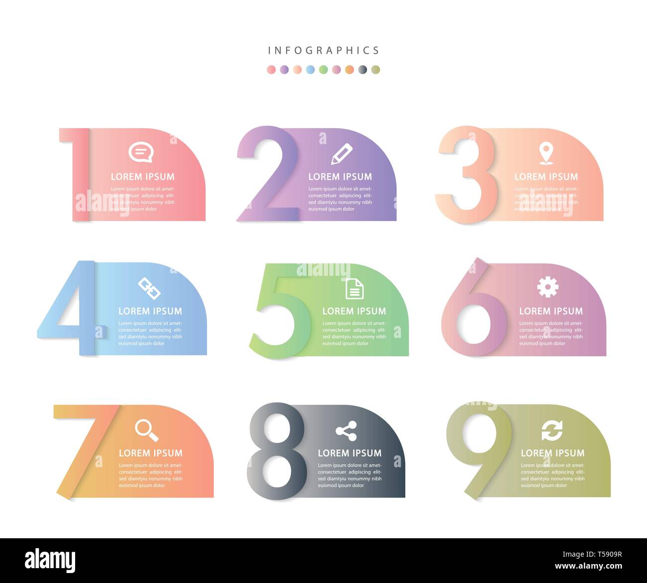Vector infographic design UI template colorful gradient 9 number labels ...
