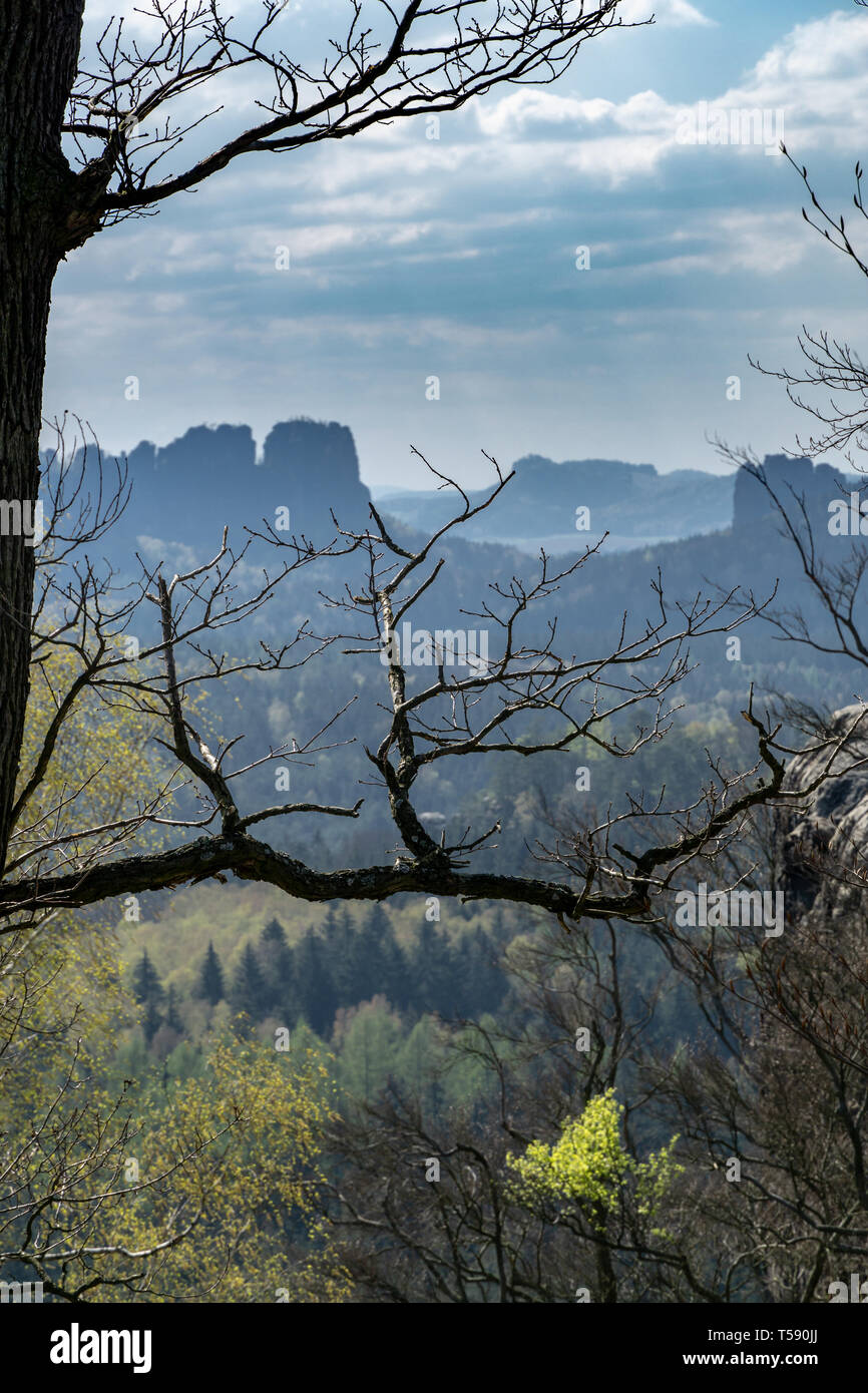 View from Kuhstall on the Landscape of the in Saxon Switzerland. Stock Photo