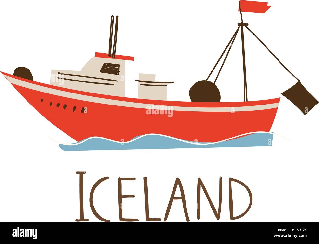 Iceland vector symbol ocean fishing boat with text Stock Vector