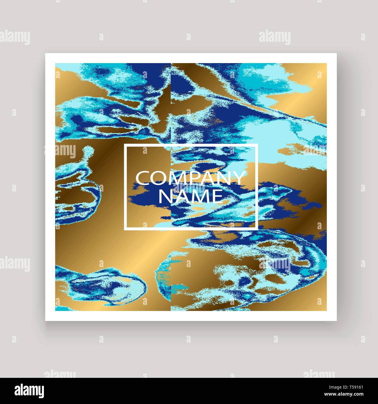 Navy blue marble luxurious texture paint artistic, wedding invitation design. Decorative splash fluid on golden background, vector Illustration. Trend Stock Vector