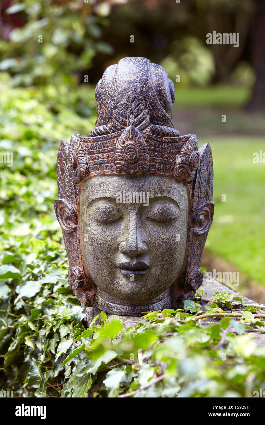 Buddha head in garden setting Stock Photo