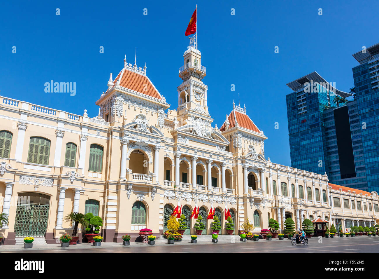 Hotel de Ville, (1901 - 1908) a neo-baroque french architecture building at the northern end of Nguyen Hue Boulevard Ho Chi Minh City, Vietnam Stock Photo