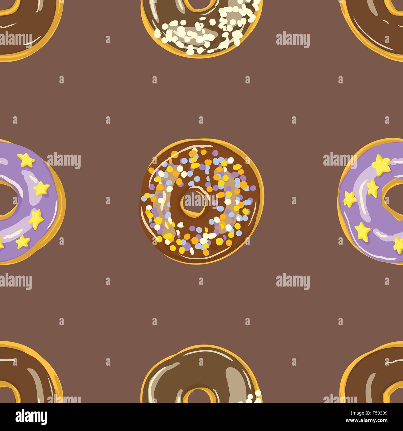 Glazed Donuts seamless pattern. Bakery Vector illustration. Top View ...