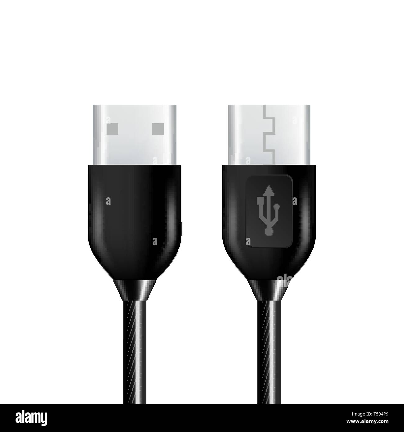Realistic Black Usb Cable Connection Plug Vector Stock Vector