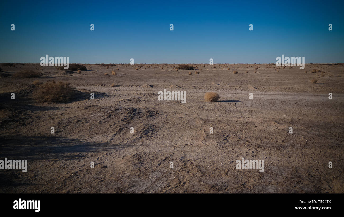 Landscape of aralkum desert as a bed of former Aral sea at Karakalpakstan, uzbekistan Stock Photo