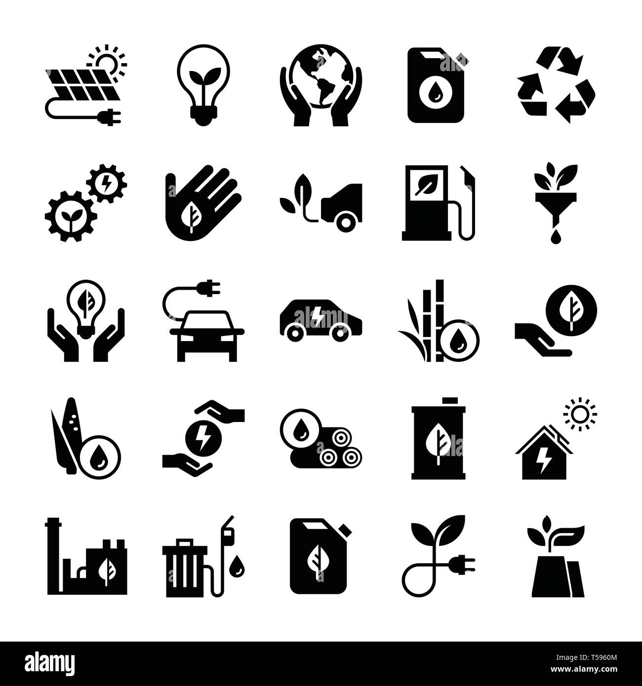 Green energy icon set in flat style. Stock Vector