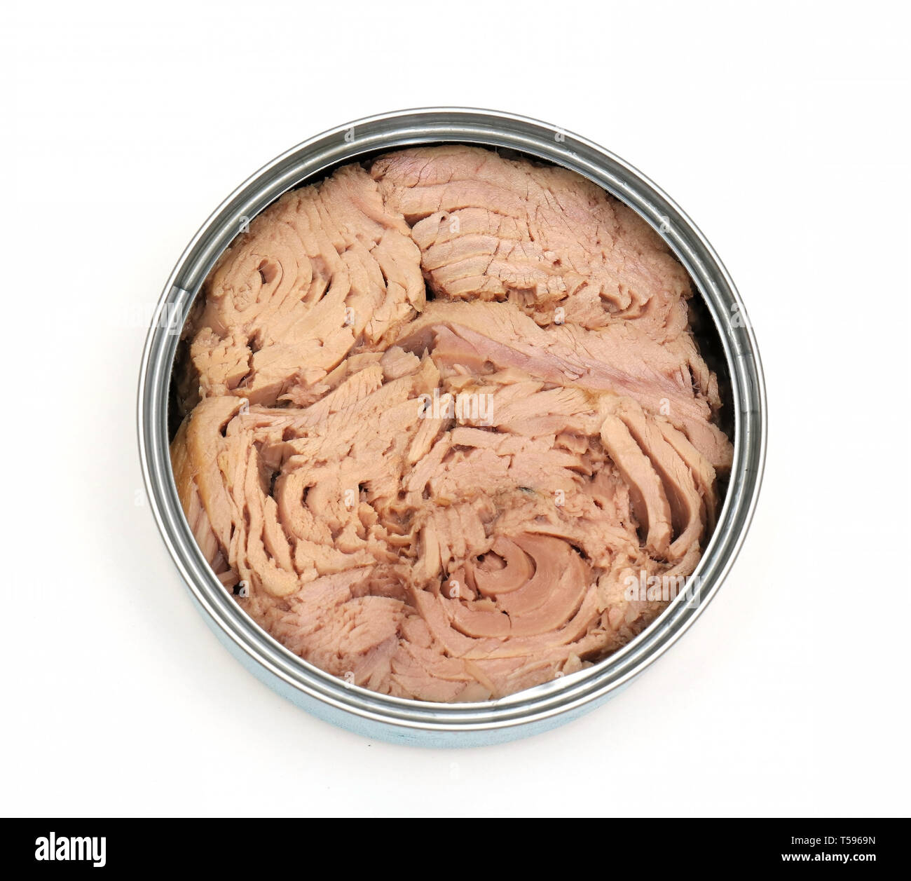 Open circle can of tuna on white background Stock Photo Alamy