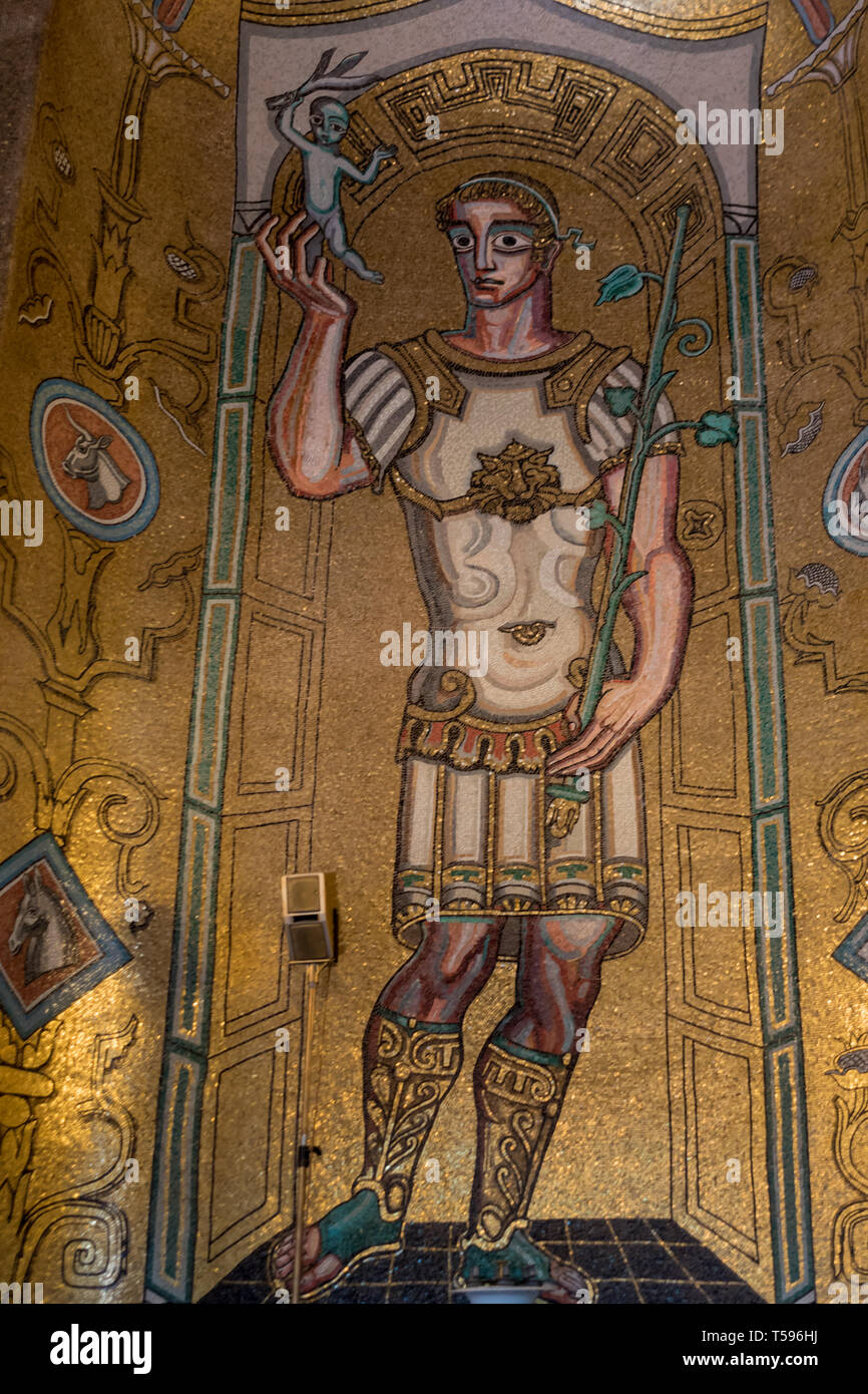 Detail of the byzantine styled mosaics in the Golden Hall in Stockholm City Hall. Stock Photo