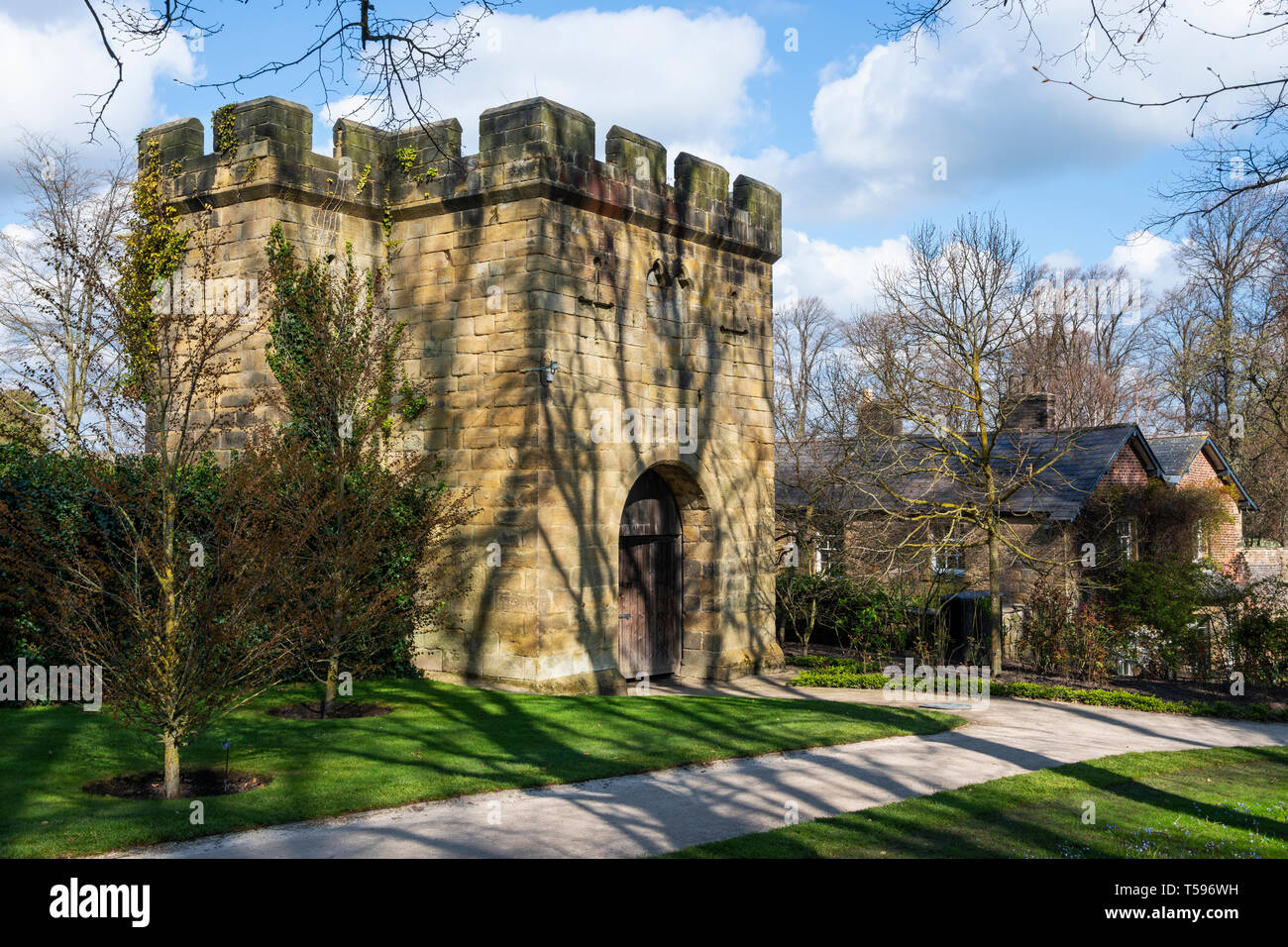 Old gateway in walled garden at Alnwick Garden, Alnwick, Northumberland, England, UK Stock Photo