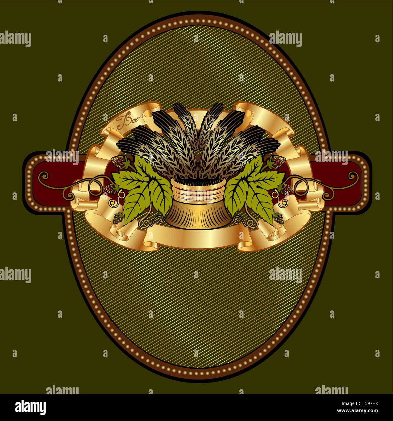 Bundle of spikes between hop pattern. Beer background Stock Vector