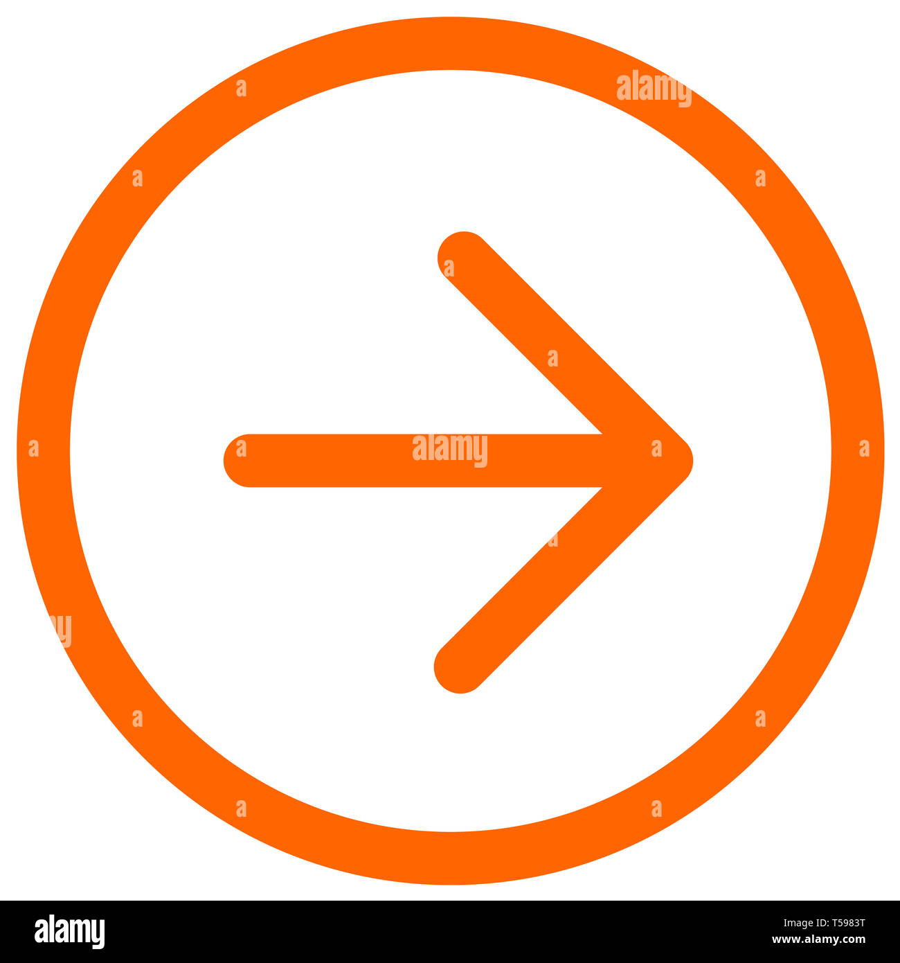 orange Arrow pointing right direction symbol. orange Directional Arrow sign icon. Flat right arrow symbol in Round. Simple orange circle shape button  Stock Photo