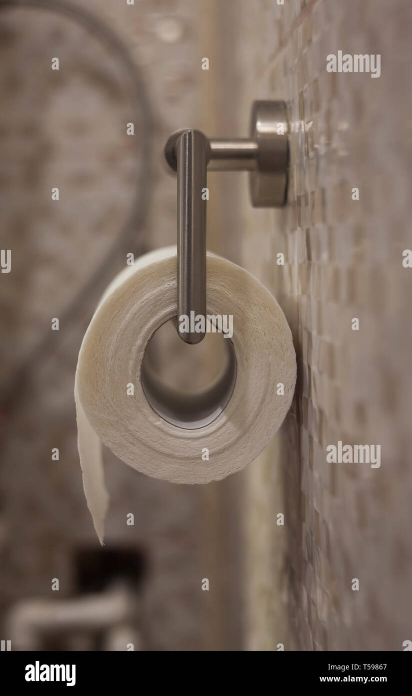 toilet paper on the bathroom wall Stock Photo - Alamy