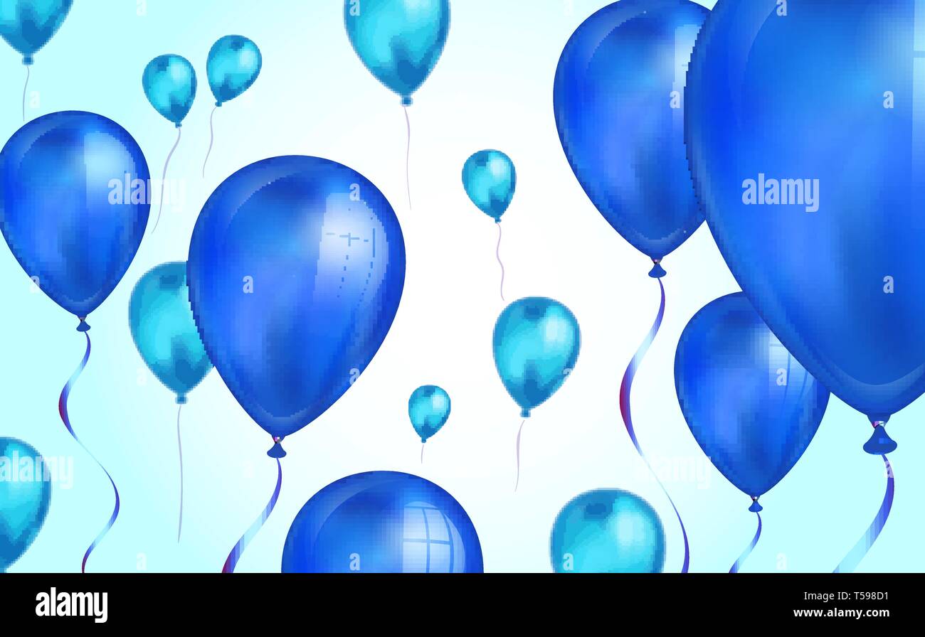 Glossy blue color Flying helium Balloons backdrop with blur effect