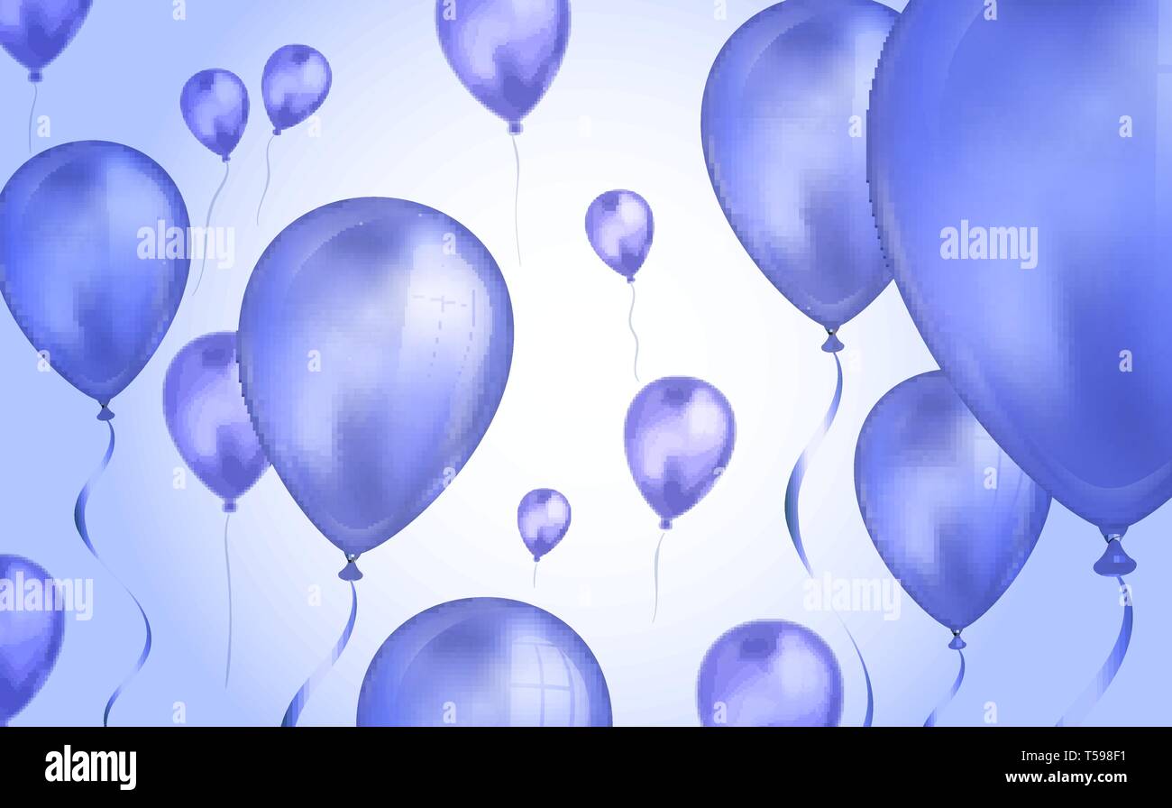 Glossy blue color Flying helium Balloons backdrop with blur effect