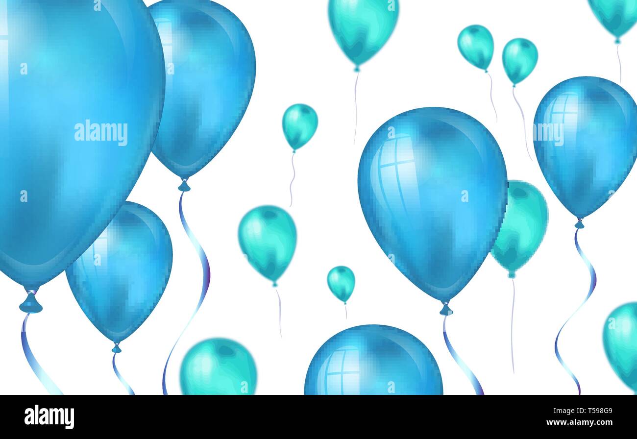 Glossy blue color Flying helium Balloons backdrop with blur effect