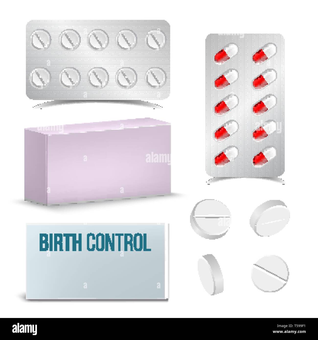 Realistic Female Oral Contraceptive Pills Vector Stock Vector