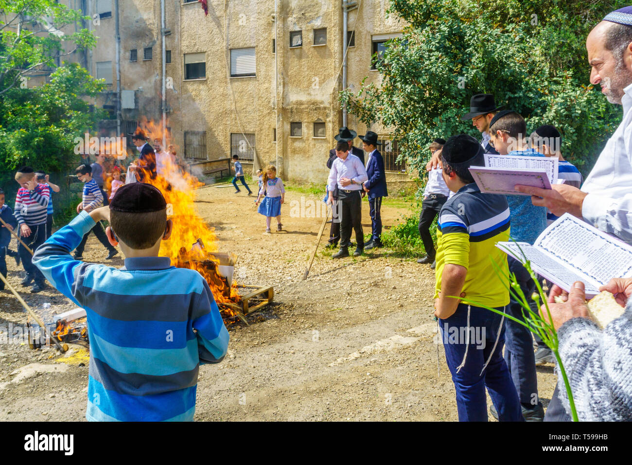 Haifa, Israel April 19, 2019 Jewish people perform Biur (burning
